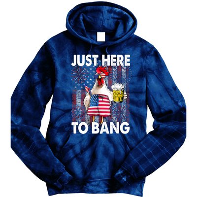 Just Here To Bang Chicken 4th Of July US Flag Firecrackers Tie Dye Hoodie