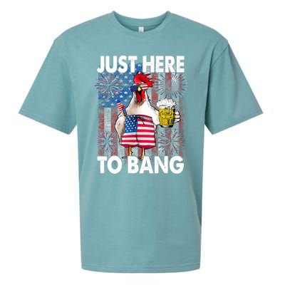 Just Here To Bang Chicken 4th Of July US Flag Firecrackers Sueded Cloud Jersey T-Shirt