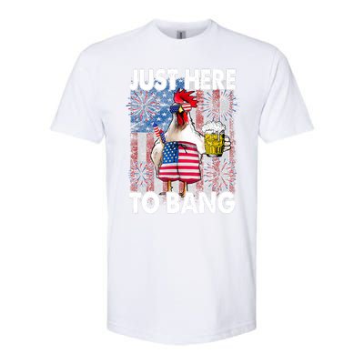 Just Here To Bang Chicken 4th Of July US Flag Firecrackers Softstyle CVC T-Shirt