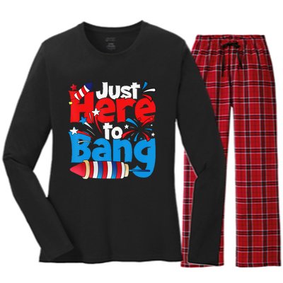 Just Here To Bang 4th Of July Independence Day Patriotic Women's Long Sleeve Flannel Pajama Set 