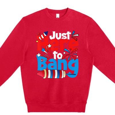 Just Here To Bang 4th Of July Independence Day Patriotic Premium Crewneck Sweatshirt