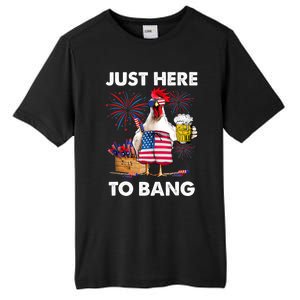 Just Here To Bang USA Flag Funny 4th Of July Chicken Beer Tall Fusion ChromaSoft Performance T-Shirt