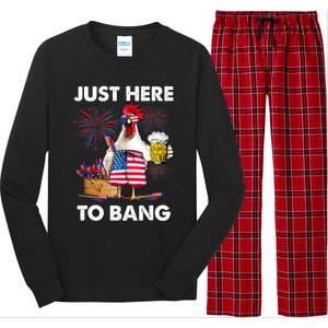 Just Here To Bang USA Flag Funny 4th Of July Chicken Beer Long Sleeve Pajama Set