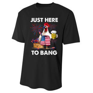 Just Here To Bang USA Flag Funny 4th Of July Chicken Beer Performance Sprint T-Shirt