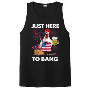 Just Here To Bang USA Flag Funny 4th Of July Chicken Beer PosiCharge Competitor Tank