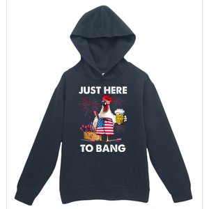 Just Here To Bang USA Flag Funny 4th Of July Chicken Beer Urban Pullover Hoodie