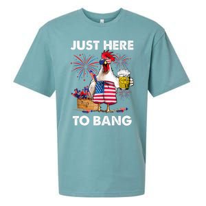 Just Here To Bang USA Flag Funny 4th Of July Chicken Beer Sueded Cloud Jersey T-Shirt