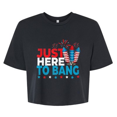 Just Here To Bang Shirt Red White Blue 4th Of July Fireworks Bella+Canvas Jersey Crop Tee