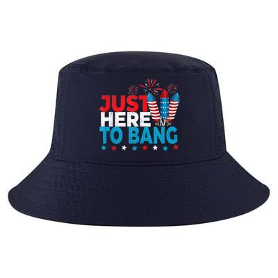 Just Here To Bang Shirt Red White Blue 4th Of July Fireworks Cool Comfort Performance Bucket Hat