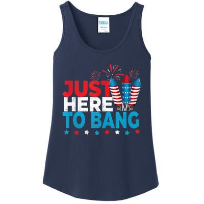 Just Here To Bang Shirt Red White Blue 4th Of July Fireworks Ladies Essential Tank