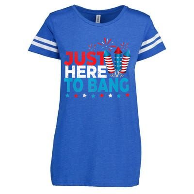 Just Here To Bang Shirt Red White Blue 4th Of July Fireworks Enza Ladies Jersey Football T-Shirt