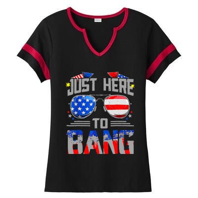 Just Here To Bang 4th Of July Funny Fireworks Sunglasses Ladies Halftime Notch Neck Tee