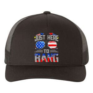 Just Here To Bang 4th Of July Funny Fireworks Sunglasses Yupoong Adult 5-Panel Trucker Hat