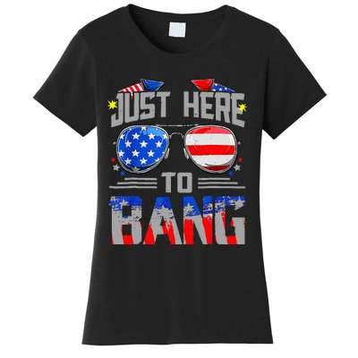 Just Here To Bang 4th Of July Funny Fireworks Sunglasses Women's T-Shirt