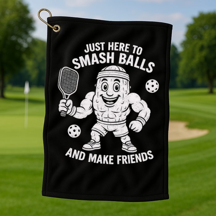 Just Here To Smash Balls And Make Friends Funny Pickleball Golf Towel