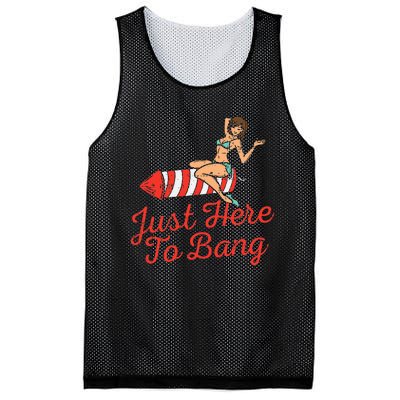 Just Here To Bang Fireworks Funny 4th of July Mesh Reversible Basketball Jersey Tank