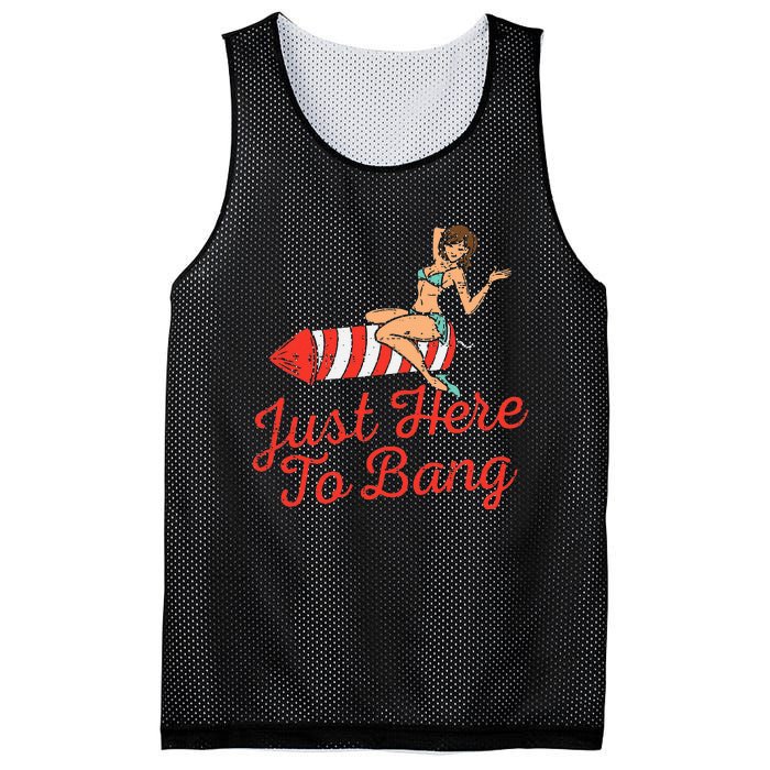 Just Here To Bang Fireworks Funny 4th of July Mesh Reversible Basketball Jersey Tank