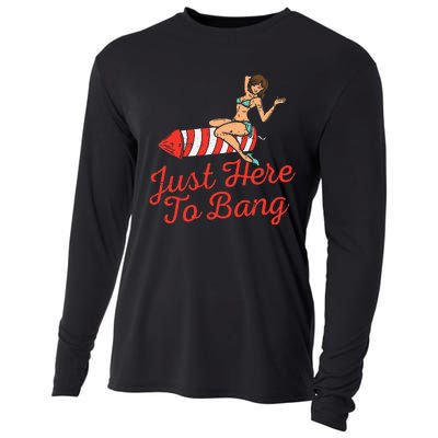 Just Here To Bang Fireworks Funny 4th of July Cooling Performance Long Sleeve Crew