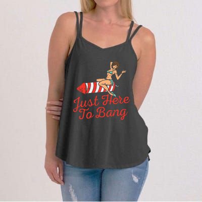 Just Here To Bang Fireworks Funny 4th of July Women's Strappy Tank