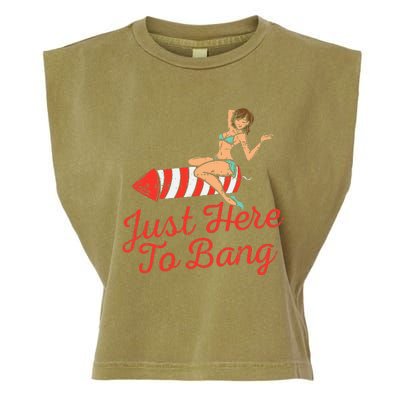 Just Here To Bang Fireworks Funny 4th of July Garment-Dyed Women's Muscle Tee