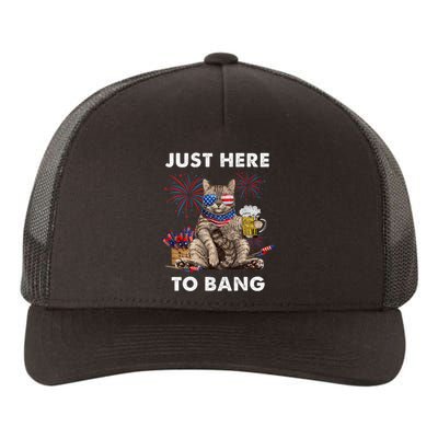 Just Here To Bang Usa Flag Funny Beer 4th Of July Cat Lover Yupoong Adult 5-Panel Trucker Hat