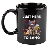 Just Here To Bang Usa Flag Funny Beer 4th Of July Cat Lover 11oz C Handle Ceramic Mug