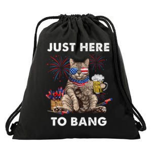 Just Here To Bang Usa Flag Funny Beer 4th Of July Cat Lover Drawstring Bag