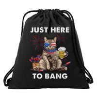 Just Here To Bang Usa Flag Funny Beer 4th Of July Cat Lover Drawstring Bag