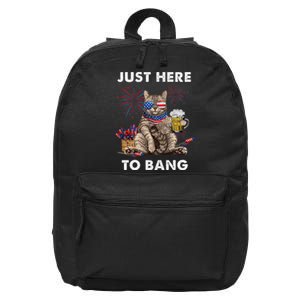 Just Here To Bang Usa Flag Funny Beer 4th Of July Cat Lover 16 in Basic Backpack