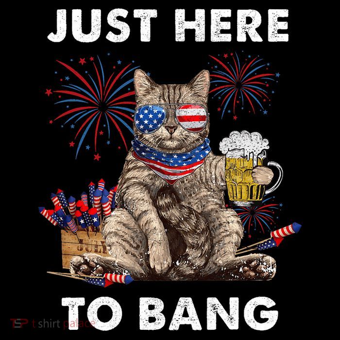 Just Here To Bang Usa Flag Funny Beer 4th Of July Cat Lover 16 in Basic Backpack