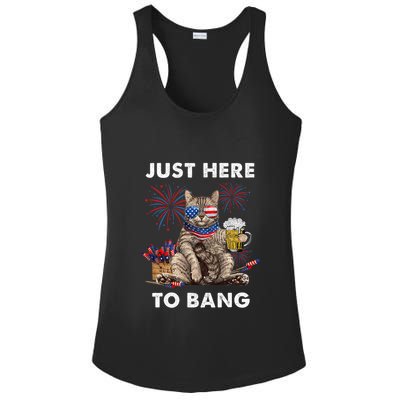 Just Here To Bang Usa Flag Funny Beer 4th Of July Cat Lover Ladies PosiCharge Competitor Racerback Tank