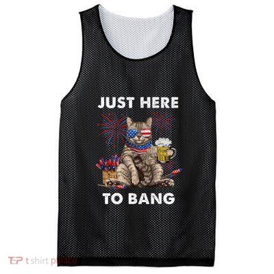 Just Here To Bang Usa Flag Funny Beer 4th Of July Cat Lover Mesh Reversible Basketball Jersey Tank