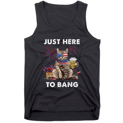 Just Here To Bang Usa Flag Funny Beer 4th Of July Cat Lover Tank Top