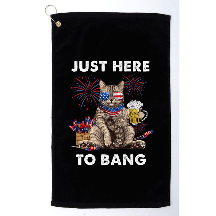 Just Here To Bang Usa Flag Funny Beer 4th Of July Cat Lover Golf Towel
