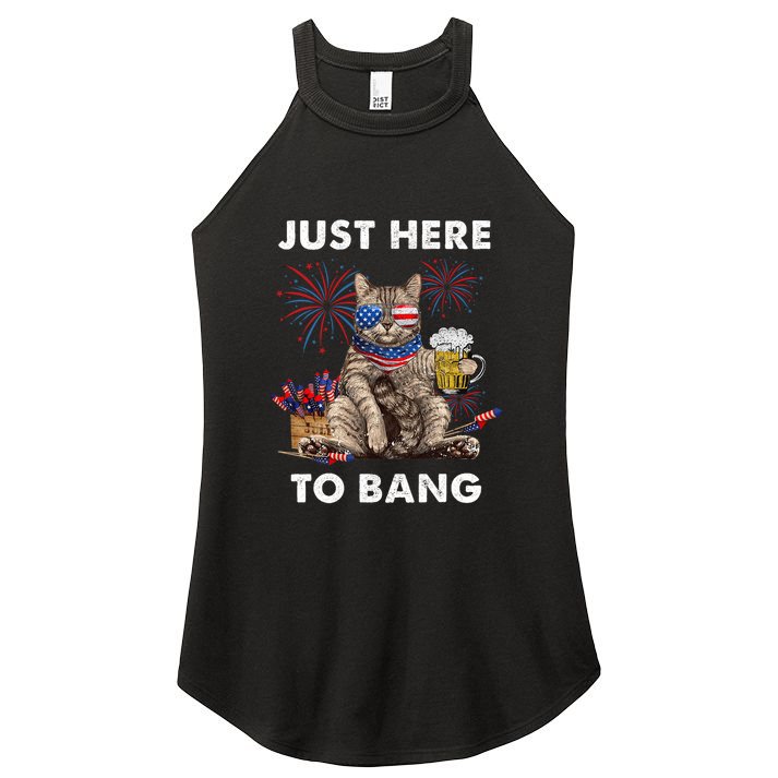 Just Here To Bang Usa Flag Funny Beer 4th Of July Cat Lover Women's Perfect Tri Rocker Tank