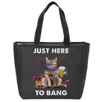 Just Here To Bang Usa Flag Funny Beer 4th Of July Cat Lover Zip Tote Bag