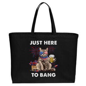 Just Here To Bang Usa Flag Funny Beer 4th Of July Cat Lover Cotton Canvas Jumbo Tote