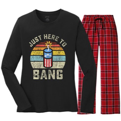 Just Here to Bang Funny 4th of July Fourth of July Women's Long Sleeve Flannel Pajama Set 