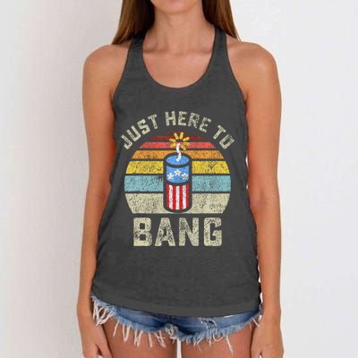 Just Here to Bang Funny 4th of July Fourth of July Women's Knotted Racerback Tank