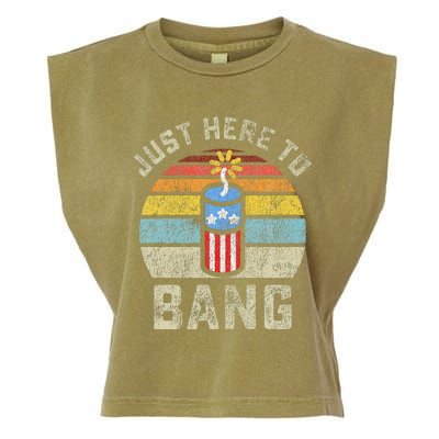 Just Here to Bang Funny 4th of July Fourth of July Garment-Dyed Women's Muscle Tee