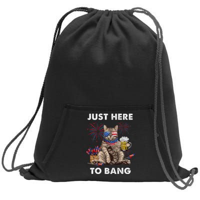 Just Here To Bang Usa Flag Funny Beer 4th Of July Cat Lover Sweatshirt Cinch Pack Bag