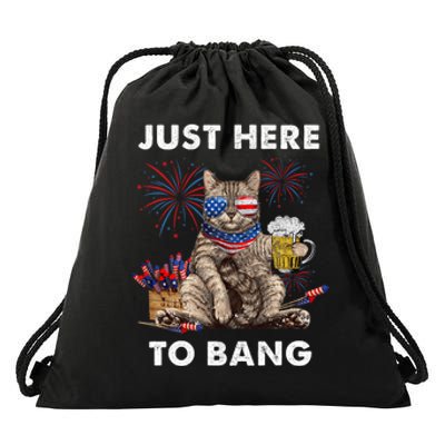 Just Here To Bang Usa Flag Funny Beer 4th Of July Cat Lover Drawstring Bag