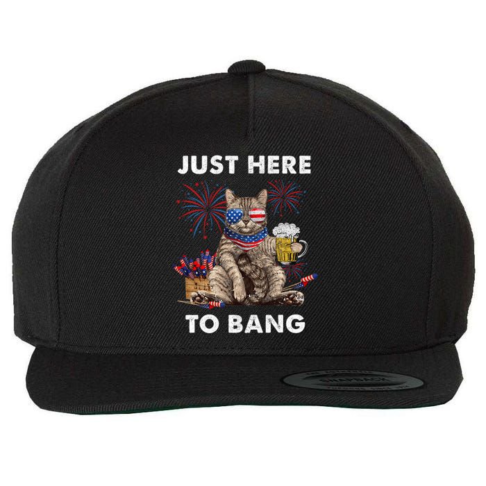 Just Here To Bang Usa Flag Funny Beer 4th Of July Cat Lover Wool Snapback Cap