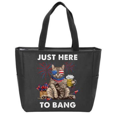 Just Here To Bang Usa Flag Funny Beer 4th Of July Cat Lover Zip Tote Bag