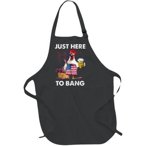 Just Here To Bang USA Flag Funny 4th Of July Chicken Beer Full-Length Apron With Pockets