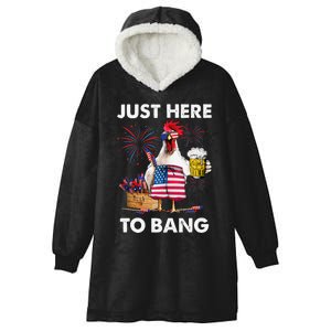 Just Here To Bang USA Flag Funny 4th Of July Chicken Beer Hooded Wearable Blanket