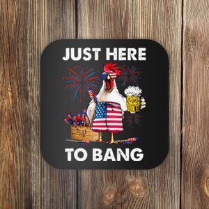 Just Here To Bang USA Flag Funny 4th Of July Chicken Beer Coaster