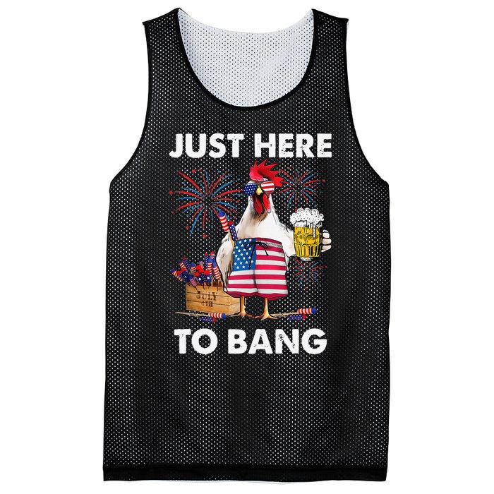 Just Here To Bang USA Flag Funny 4th Of July Chicken Beer Mesh Reversible Basketball Jersey Tank