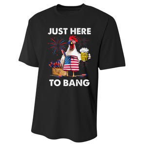 Just Here To Bang USA Flag Funny 4th Of July Chicken Beer Performance Sprint T-Shirt