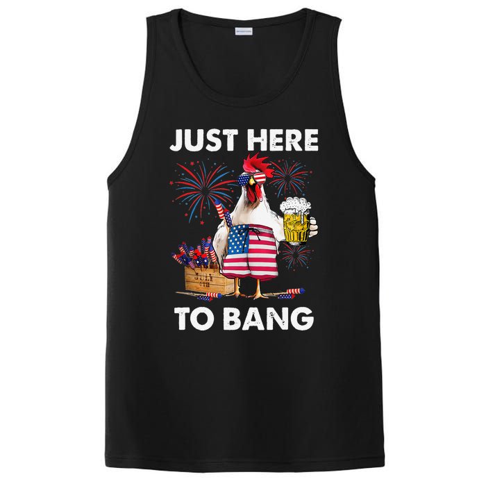 Just Here To Bang USA Flag Funny 4th Of July Chicken Beer PosiCharge Competitor Tank